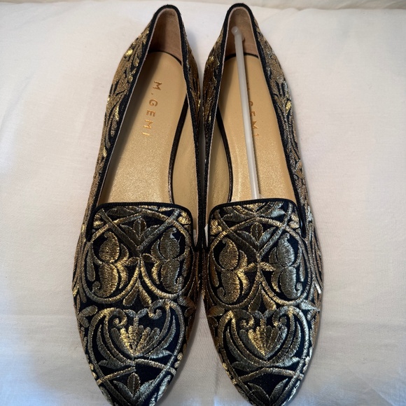 M Gemi Shoes - M.Gemi Patterned Embriodered Gold and Black Loafers